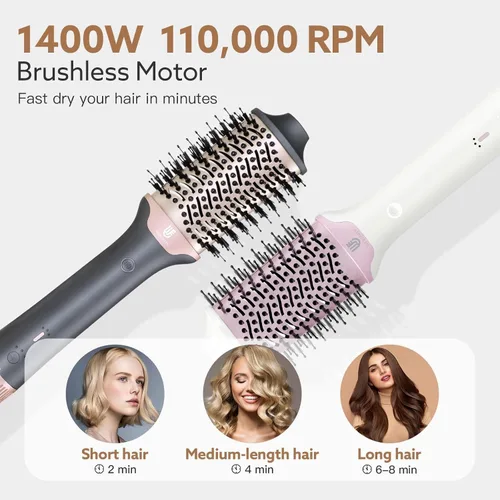Vista 3 de Cepillo secador de pelo 2 en 1 y alisador de cabello, cepillo térmico iónico y de cerámica con calor ajustable y disparo frío, motor de alta