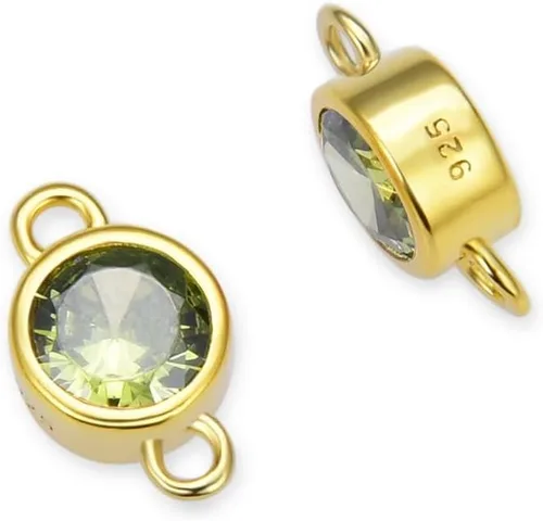 Vista 16 de Adabele - 2 unidades de plata esterlina chapada en oro real de abril con eslabones de piedra natal de abril de 0.16 pulgadas, conector de diamante