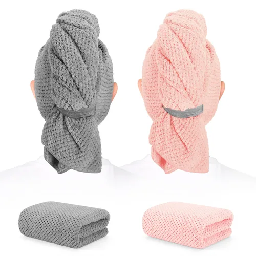 Vista 8 de Paquete de 2 toallas de microfibra para el cabello - 41 x 24 pulgadas, súper suaves, absorbentes, de secado rápido sin encrespamiento, envoltorio