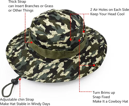 Vista 3 de Sombrero de protección solar de ala ancha para exteriores, clásico estilo militar de combate de EE. UU., gorra de sol para pesca, caza, campamento