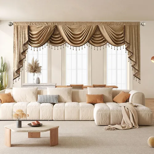 Vista 11 de Gxi Cenefa de cortina de terciopelo beige burdeos para ventanas de cocina, cenefas de cascada de terciopelo, cortinas de ventana para sala de estar