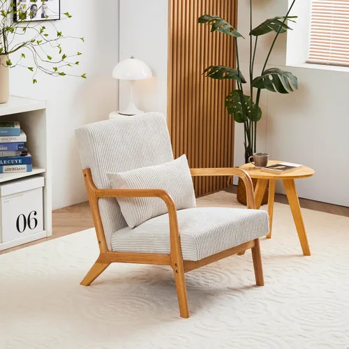 Vista 3 de Ball & Cast Silla de sala de estar con almohada, sillón moderno de mediados de siglo con marco de madera maciza y respaldo extra grueso, silla