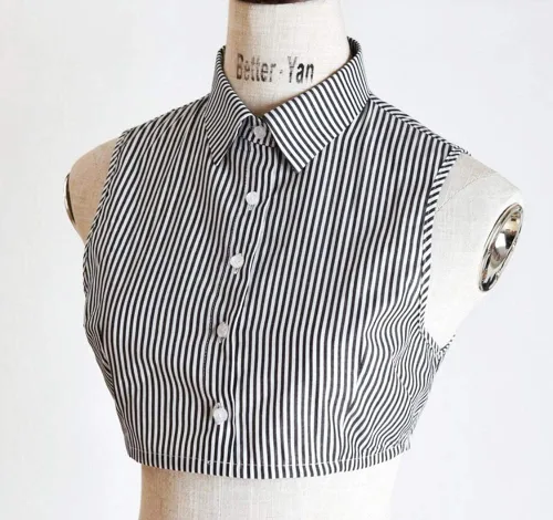 Vista 5 de Falso collar raya formal en forma de V agudo desmontable media camisa collar decorativo algodón
