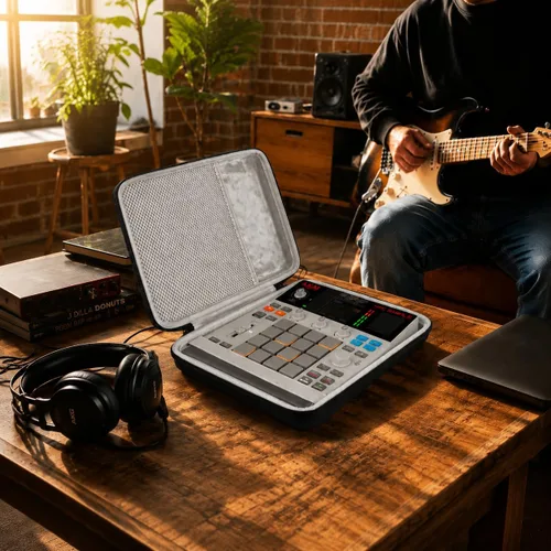 Vista 7 de Estuche rígido de viaje compatible con Akai Professional MPC Sampler portátil independiente, bolsa de transporte (gris-negro)