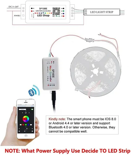 Vista 7 de Controlador de tira LED de píxeles WS2811 WS2812B WS2813 WS2815 Pixeles LED Bluetooth SP105E Controlador LED inteligente DC5-24V (SP105E)