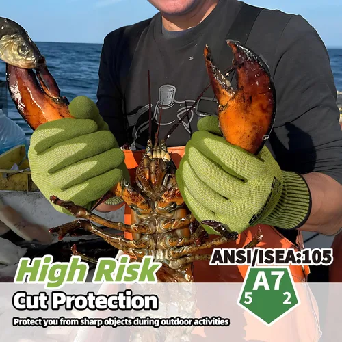 Vista 2 de Schwer 2 pares de guantes de pesca resistentes a cortes A7, pantalla táctil Verde militar