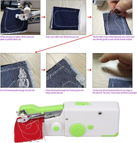 Vista 7 de Máquina de coser de mano, máquina de reparar portátil, máquina de coser eléctrica de costura rápida para ropa, telas, pañuelos de bricolaje, viajes