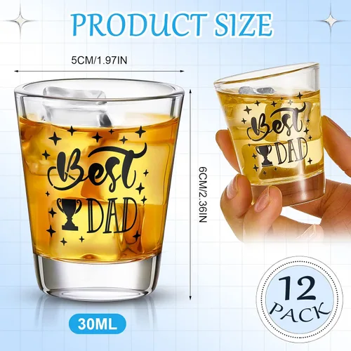 Vista 2 de Nuanchu Juego de 12 vasos de chupito de 2 onzas, regalo para aniversario de cumpleaños (papá)