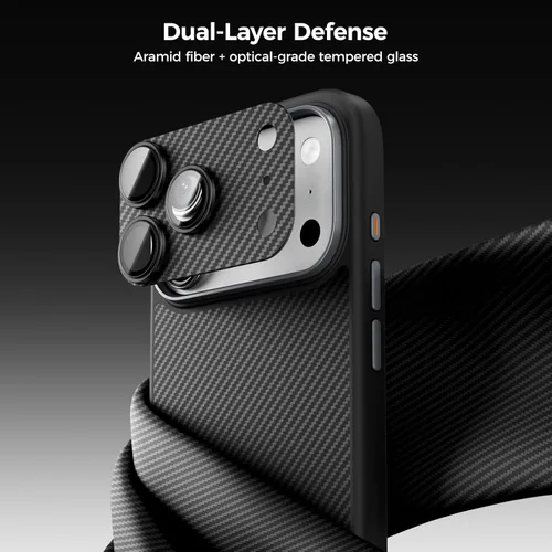 Vista 3 de BENKS ArmorWarrior - Protector de lente de cámara para iPhone 17 Pro, vidrio templado recubierto de AR con fibra de aramida, resistente a