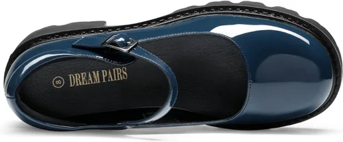 Vista 3 de DREAM PAIRS Zapatos Mary Janes para mujer con plataforma, tacón bajo, tacón grueso, punta redonda, correa de tobillo, zapatos Oxfords Esther