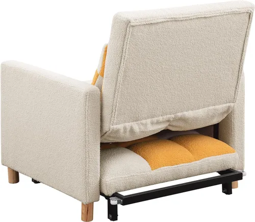Vista 6 de Silla Cama Convertible, Sillón Sofá 3 en 1 Cama Futón Desplegable para Espacios Pequeños, Tela Teddy Suave, Marco de Metal Resistente, Amarillo