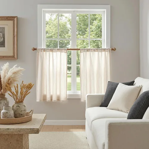 Vista 61 de MYSKY HOME Cortinas naturales de puerta francesa para ventana de puerta, 40 pulgadas de largo, cortas, semitransparentes, filtrantes de luz