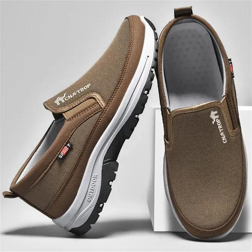 Vista 4 de Mocasines de lona sin cordones con soporte de arco para hombre, para exteriores, informales, antideslizantes, ortopédicos, planos, zapatos