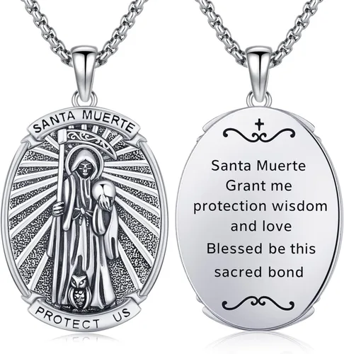 Vista 54 de Collar con colgante de amuleto de medalla de San de plata 10A-St Michael Oval