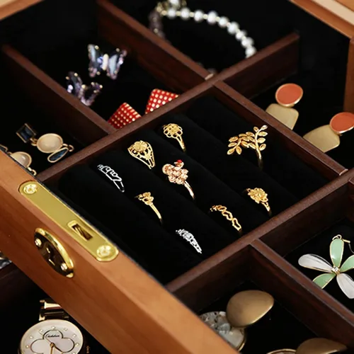 Vista 5 de MUSUMI Joyero extra grande de madera maciza, caja de joyería de madera maciza, caja de almacenamiento de regalo, organizador con cerradura
