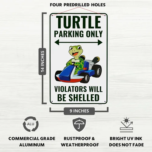 Vista 2 de Venicor Letrero decorativo de estacionamiento de tortuga, 9 x 14 pulgadas, aluminio, regalos de tortugas para mujeres amantes de las tortugas
