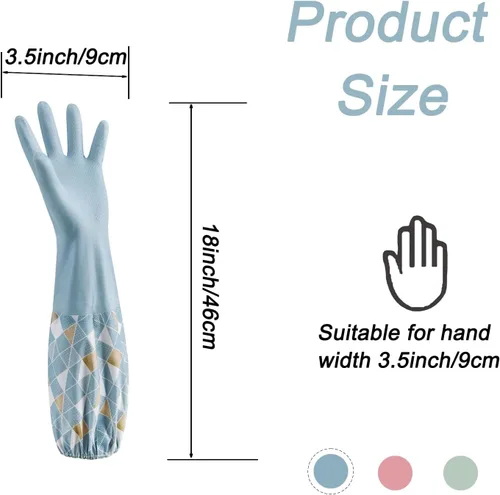 Vista 2 de 3 guantes de limpieza para lavavajillas con forro flocado de algodón, reutilizables, sin látex, impermeables, guantes de cocina para lavandería