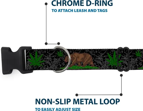 Vista 5 de Collar de clip de plástico – Cali Bear Pot Leaf Black Gray Green – Pequeño 9-15