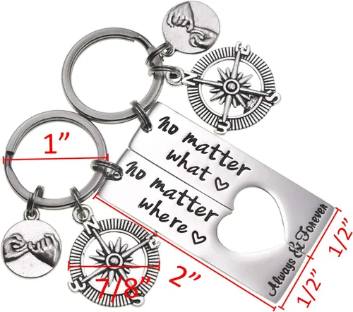 Vista 2 de LParkin Juego de 2 llaveros con texto en inglés "No Matter What No Matter Donde", para mejor amigo, amistad, relación, regalo, acabado pulido, 2