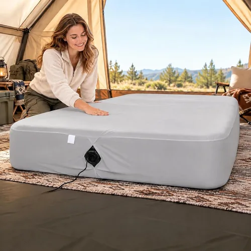 Vista 9 de Sábana bajera tamaño matrimonial para colchón de aire, protector de colchón de aire impermeable con bolsillo profundo de 7 a 15 pulgadas, para cama