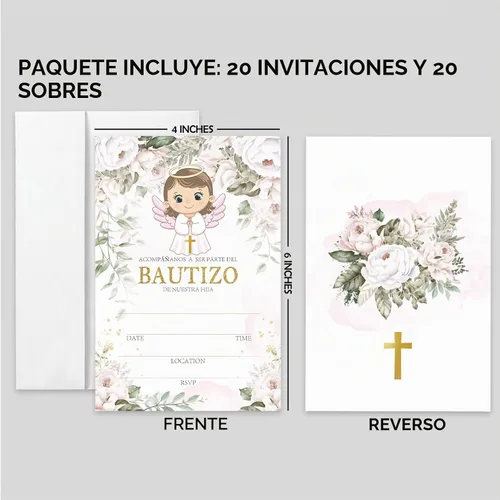 Vista 5 de AEHIE 20 juegos de invitaciones de bautizo con forma de fiesta de bautizo para baby shower, con sobres, tarjetas de invitaciones con cruz dorada