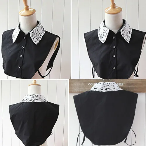 Vista 6 de Flyou Camisa de mujer con cuello falso de encaje y media camisa desmontable de cuello sintético con nudo de algodón