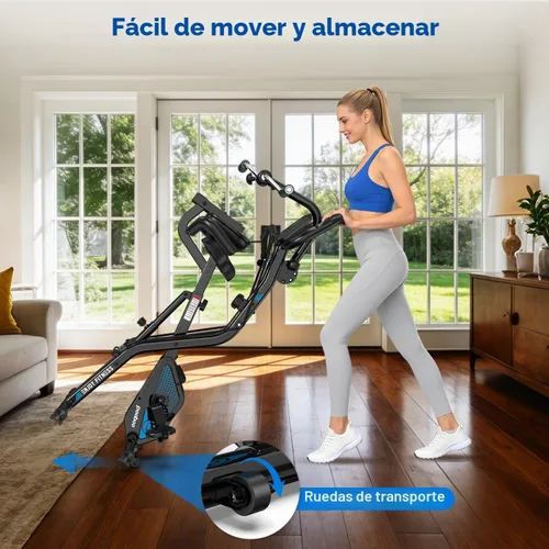 Vista 8 de pooboo - Bicicleta de ejercicio plegable, bicicleta estática vertical plegable, bicicleta magnética para interiores X-Bike con resistencia ajustable