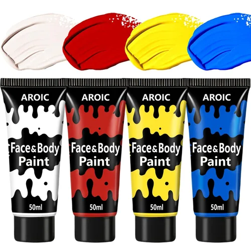 Vista 12 de AROIC Pintura a base de agua del cuerpo de la cara de 4 colores, pintura a
