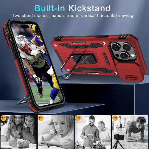 Vista 111 de DEERLAMN Funda para iPhone Xs Max con funda deslizante para cámara + protector de pantalla, soporte giratorio de anillo de grado militar a prueba