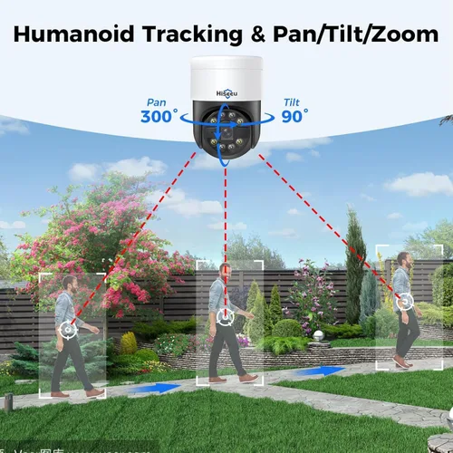 Vista 3 de Seguimiento humano + inclinación de 90° de giro de 300°: sistema de cámara de seguridad Hiseeu 4K PoE, sistema de cámara de seguridad NVR con cable