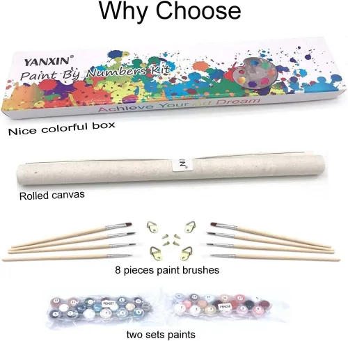 Vista 7 de Kit de pintura por números para adultos principiantes, paquete de 2 pinturas por números para adultos, lienzo enrollado para pintar, decoración