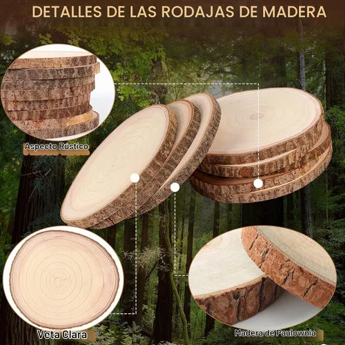 Vista 3 de Adrattnay 8 piezas de rebanadas de madera para centros de mesa de 12 a 13 pulgadas, círculos redondos de madera de Paulownia para decoración