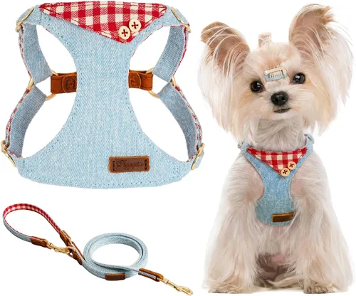 Vista 25 de Arnés sin tirones para perro, con correa multifunción, pechera suave y ajustable para mascota, no ahorca, chaleco a prueba de escape, azul vaquero