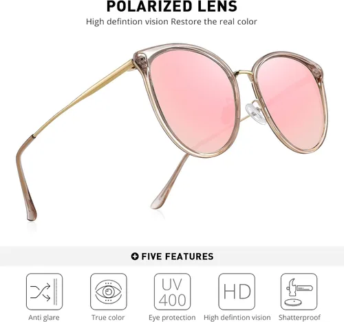 Vista 5 de Gafas de sol polarizadas vintage con ojo de gato para mujer, gafas de sol clásicas de gran