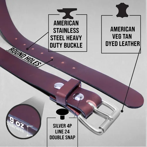 Vista 2 de Cinturón de cuero genuino de grano completo para hombre, hecho a mano por Amish-Heavy Duty Mens Belt 1.5 Wide 914 Oz-Made in USA