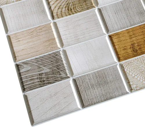 Vista 4 de Dundee Deco PG7042 - Sellos de madera sintética color blanco, beige y marrón, 3.2 x 1.6 pies, panel de pared 3D de PVC, decoración de paneles