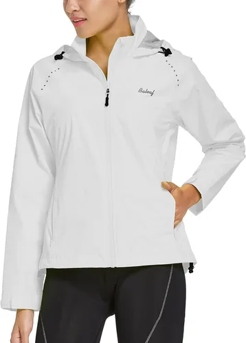 Vista 3 de BALEAF Chaquetas impermeables para mujer, cortavientos resistentes, para correr, ligeras, reflectantes, plegables, con capucha
