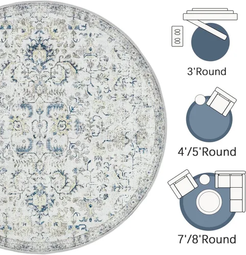 Vista 82 de jinchan Lima - Alfombra simétrica floral geométrica lavable, alfombra de entrada de medio círculo de 2 x 3, alfombra de media luna, suave y Azul
