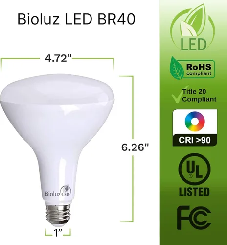 Vista 2 de Bioluz Paquete de 4 Bombillas de Luz LED BR40 Más Brillantes - 90 CRI Encendido Instantáneo Blanco Cálido 2700K Bombillas de Luz 16W 1400 Lúmenes