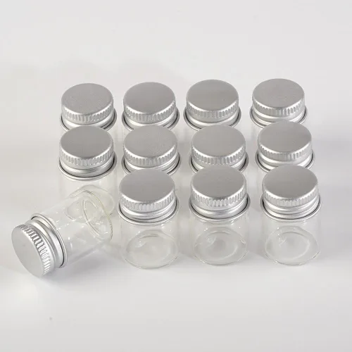 Vista 5 de Mini botellas de vidrio de 0.2 fl oz con tapa de aluminio vacías pequeñas botellas de deseos frascos de vidrio 24 piezas (24, 0.2 fl oz)