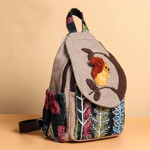 Vista 96 de HUANGGUOSHU Mochila de algodón tejida de algodón bohemio con bordado de lona estilo bohemio con múltiples bolsillos retro linda mochila cartera