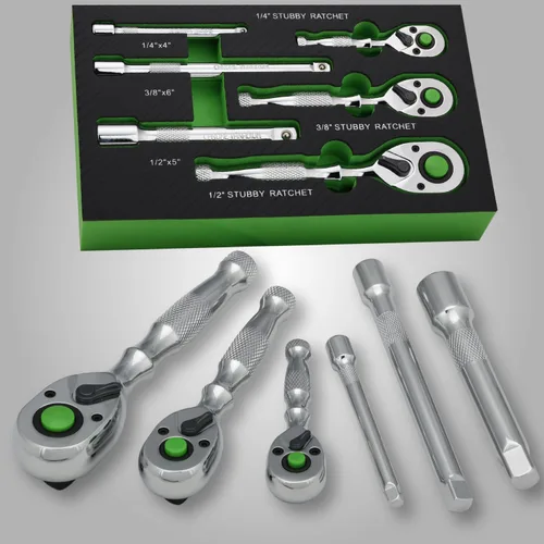 Vista 12 de Llave de trinquete de accionamiento de 1/4 pulgada, llave de dados estándar, liberación rápida de 72 dientes, función de trinquetaje reversible