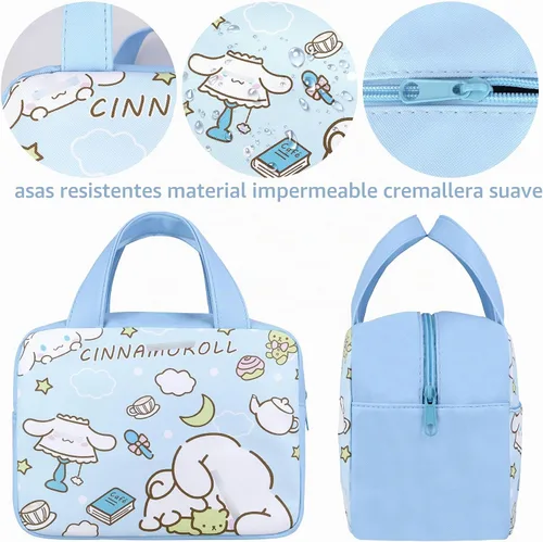 Vista 6 de Roffatide Bolsa de almuerzo de anime a prueba de fugas, impermeable, reutilizable, contenedor de almuerzo para picnic (azul)