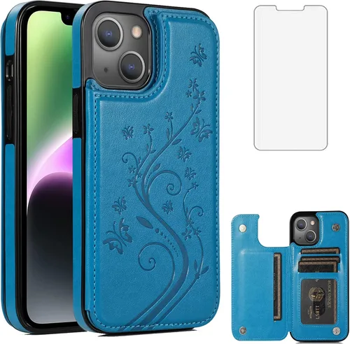 Vista 11 de Funda compatible con iPhone 15 Plus de 6.7 pulgadas con protector de pantalla de vidrio templado y tarjetero con soporte para tarjetero, funda