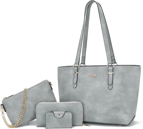 Vista 13 de Qiyuer - Bolsos para mujer, carteras, juegos de bolsos con asa superior, bolsos de hombro, bolso de mano, bolso de trabajo con cartera a juego, 3