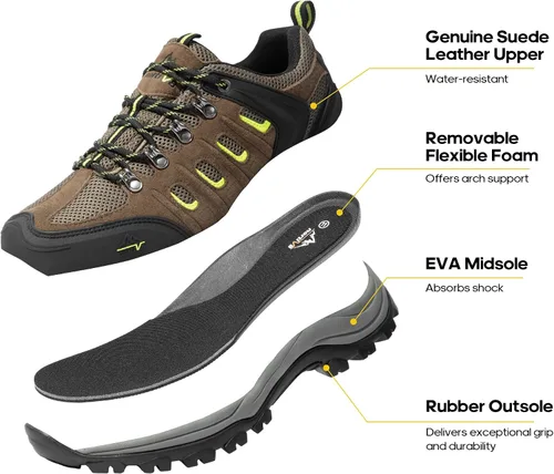 Vista 2 de NORTIV 8 Zapatos de senderismo impermeables para hombre, zapatos de senderismo de cuero para exteriores, senderismo, camping, caminata