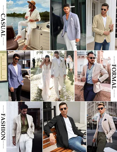 Vista 5 de COOFANDY Blazer casual de lino para hombre, ligero, ajuste regular, chaqueta deportiva con un botón