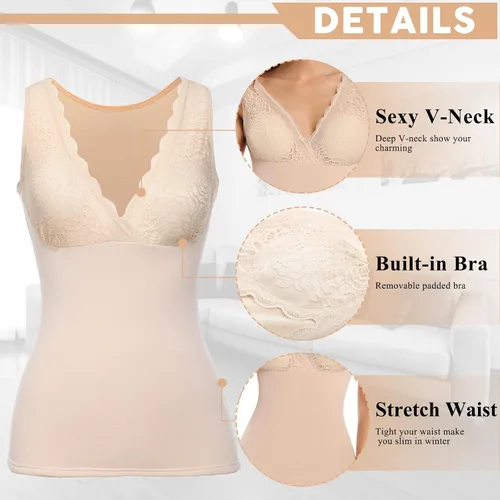 Vista 5 de JOYSHAPER Ropa interior térmica para mujer, con forro polar, camiseta sin mangas, camiseta básica de invierno cálida