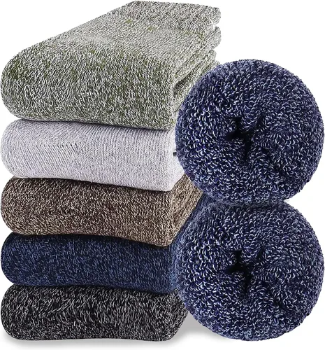 Vista 7 de VoJoPi Wool Socks for Men - 5 Pairs Thick Thermal Warm Winter Socks 5 pares de negro sólido