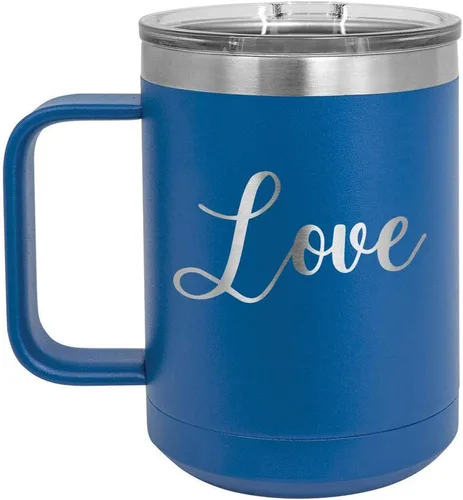 Vista 9 de Love Black 15 oz taza de café w/tapa superior deslizante Taza de café de viaje aislado Ideas de regalo de cumpleaños o Navidad de mujeres